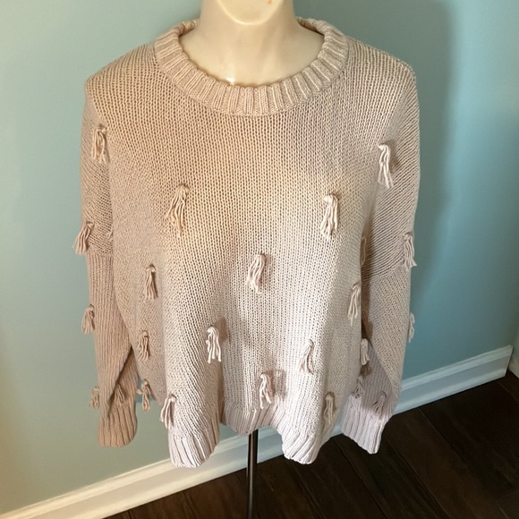 Madewell Blush Pink Pom Pom Tassel Sweater 100% Cotton Size M - Picture 7 of 15